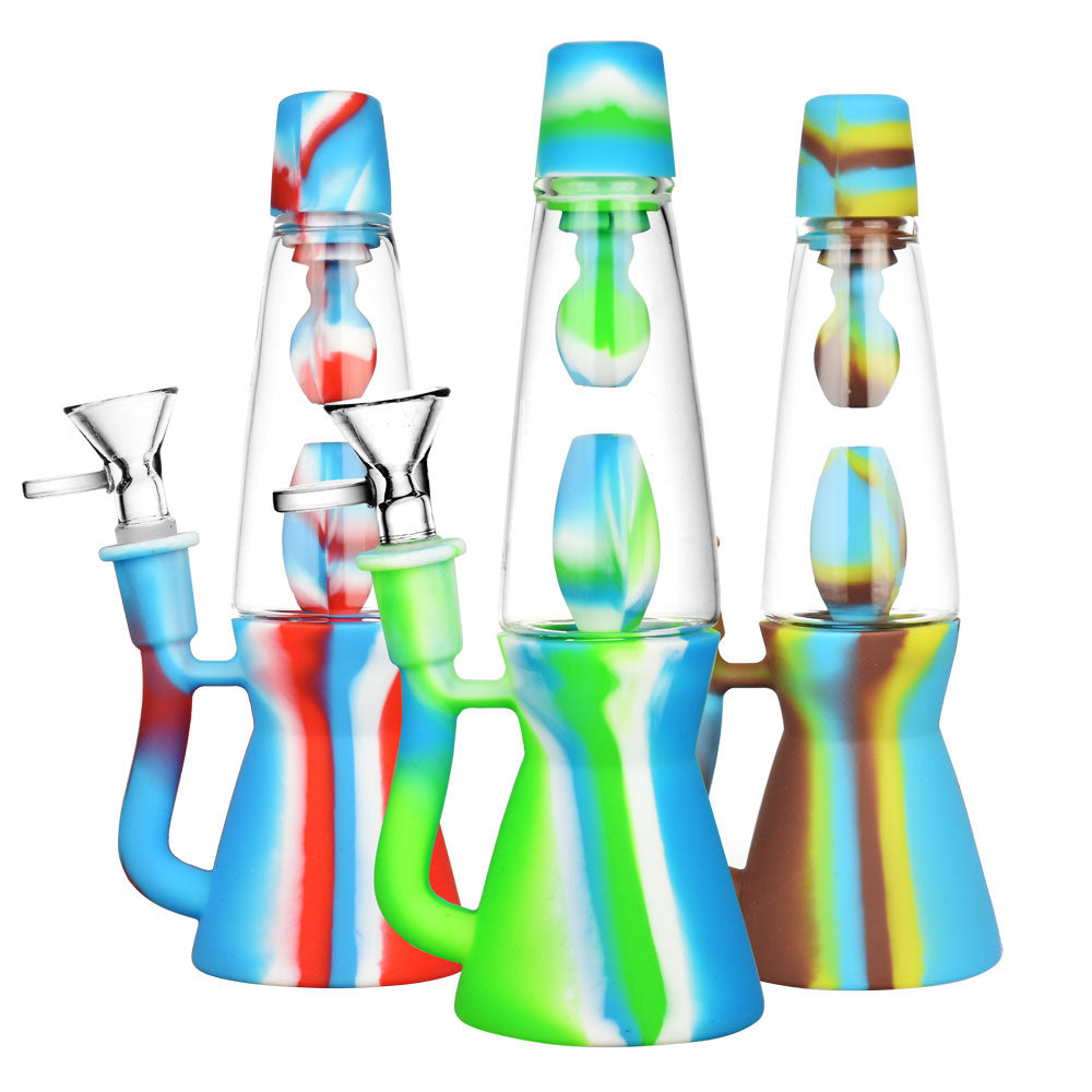 Lava Lamp Silicone/Glass Water Pipe- 8" /14mm F /Colors Vary - Headshop.com