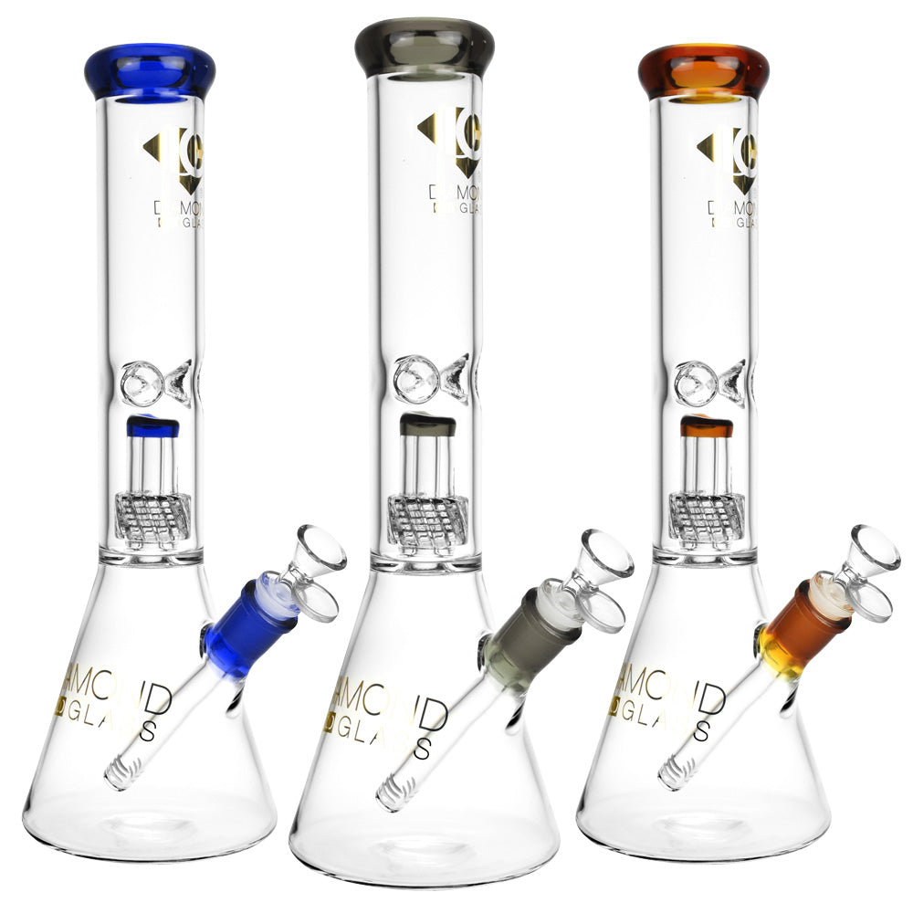 Diamond Glass Gold Warp Water Pipe - 14.5"/14mm F/Clrs Vary - Headshop.com