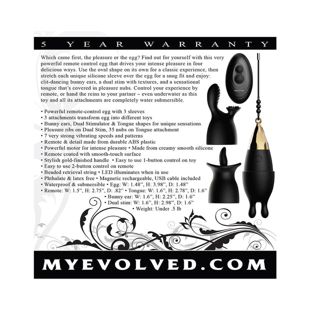 Evolved Egg-Citement 5-Piece Rechargeable Remote-Controlled Vibrator and Accessory Set Black - Headshop.com