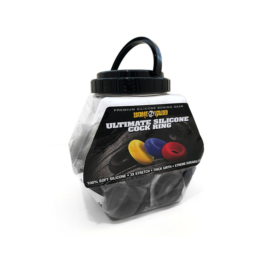 Boneyard Ultimate Silicone Cock Ring Black 50-Piece Fishbowl Display - Headshop.com