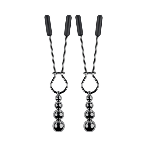 Selopa Beaded Nipple Clamps Stainless Steel Black Chrome - Headshop.com