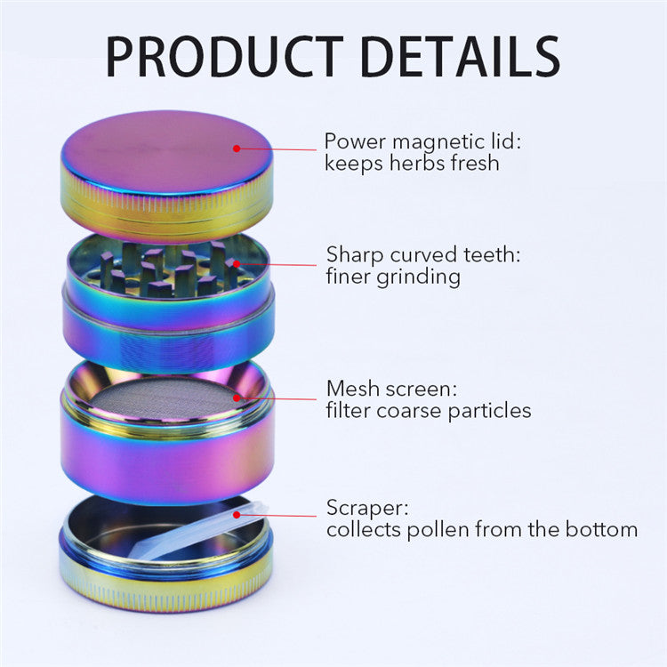 4 Piece Zinc Alloy Iridescent Metal Grinder - Headshop.com