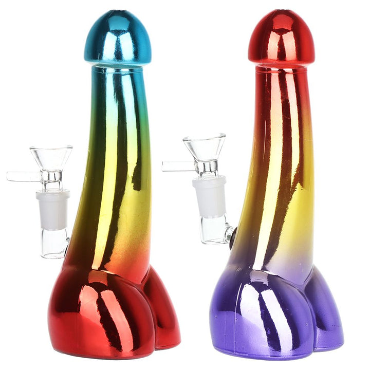 Penis Electroplated Glass Water Pipe - 8" / 14mm F / Colors Vary - Headshop.com