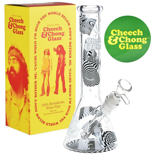 Cheech & Chong Glass Optical Illusion Glow Glass Beaker Water Pipe - 10" / 14mm F - Headshop.com