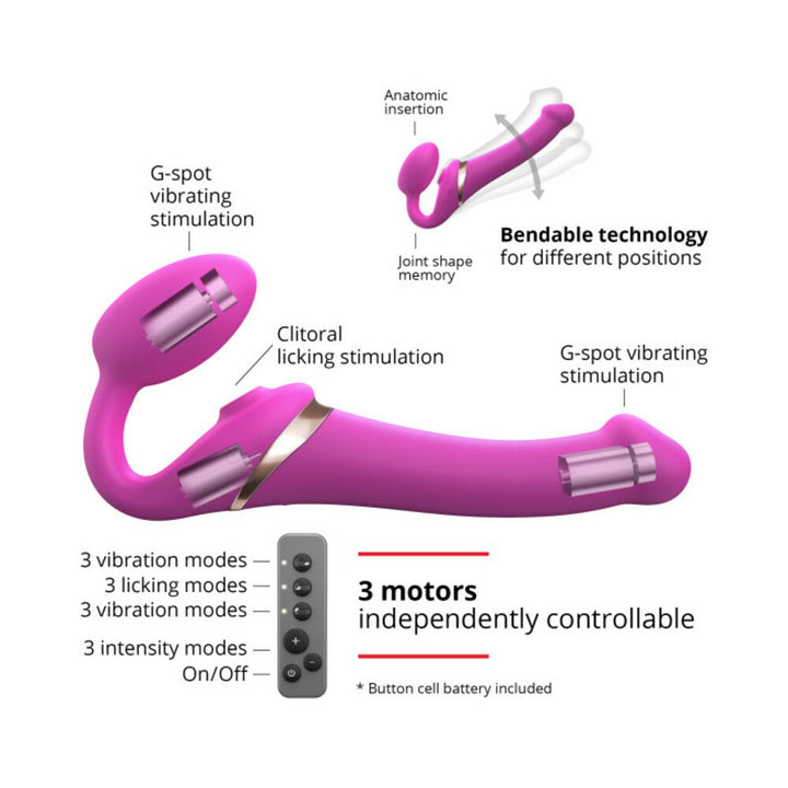 Strap-On-Me Rechargeable Remote-Controlled Multi Orgasm Bendable Strap-On Fuchsia L - Headshop.com