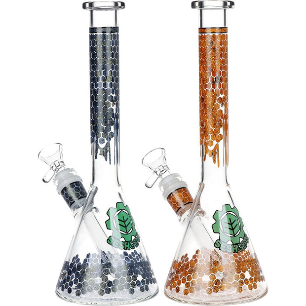 SeshGear Honeycomb Beaker Glass Water Pipe - 9.75" / 14mm F / Colors Vary - Headshop.com