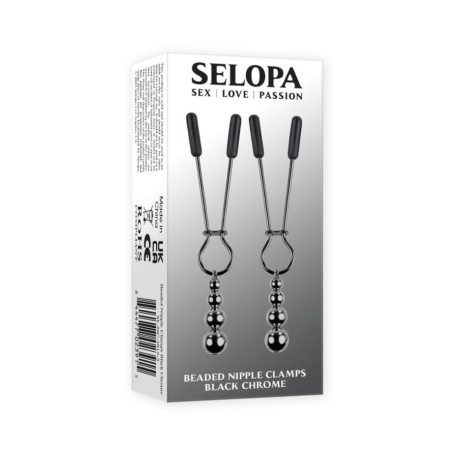 Selopa Beaded Nipple Clamps Stainless Steel Black Chrome - Headshop.com