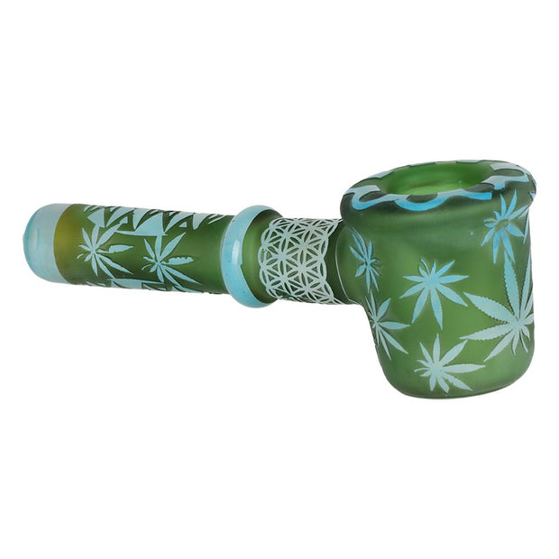 Flower of Leaf Sandblasted Glass Hand Pipe - 4.75"" / Colors Vary - Headshop.com
