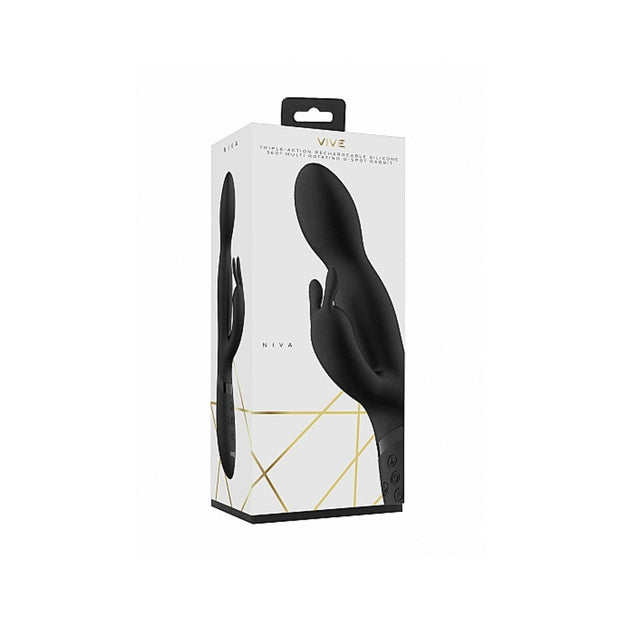 VIVE NIVA Rechargeable 360° Rotating Silicone Rabbit Vibrator Black - Headshop.com