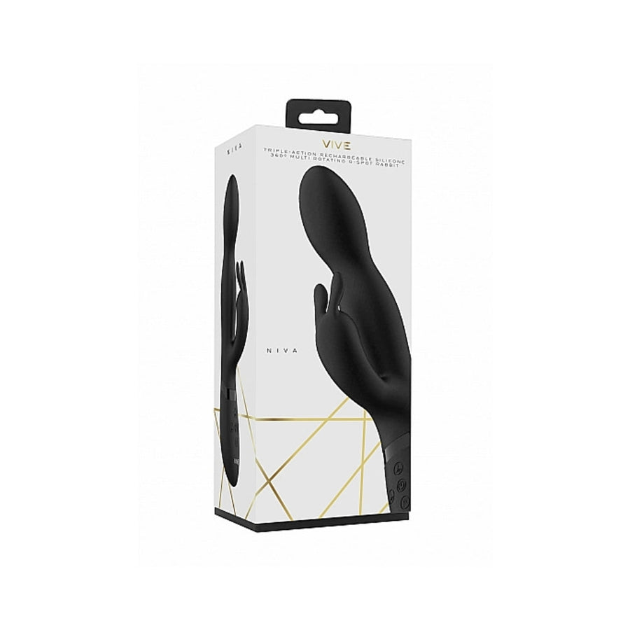 VIVE NIVA Rechargeable 360° Rotating Silicone Rabbit Vibrator Black - Headshop.com