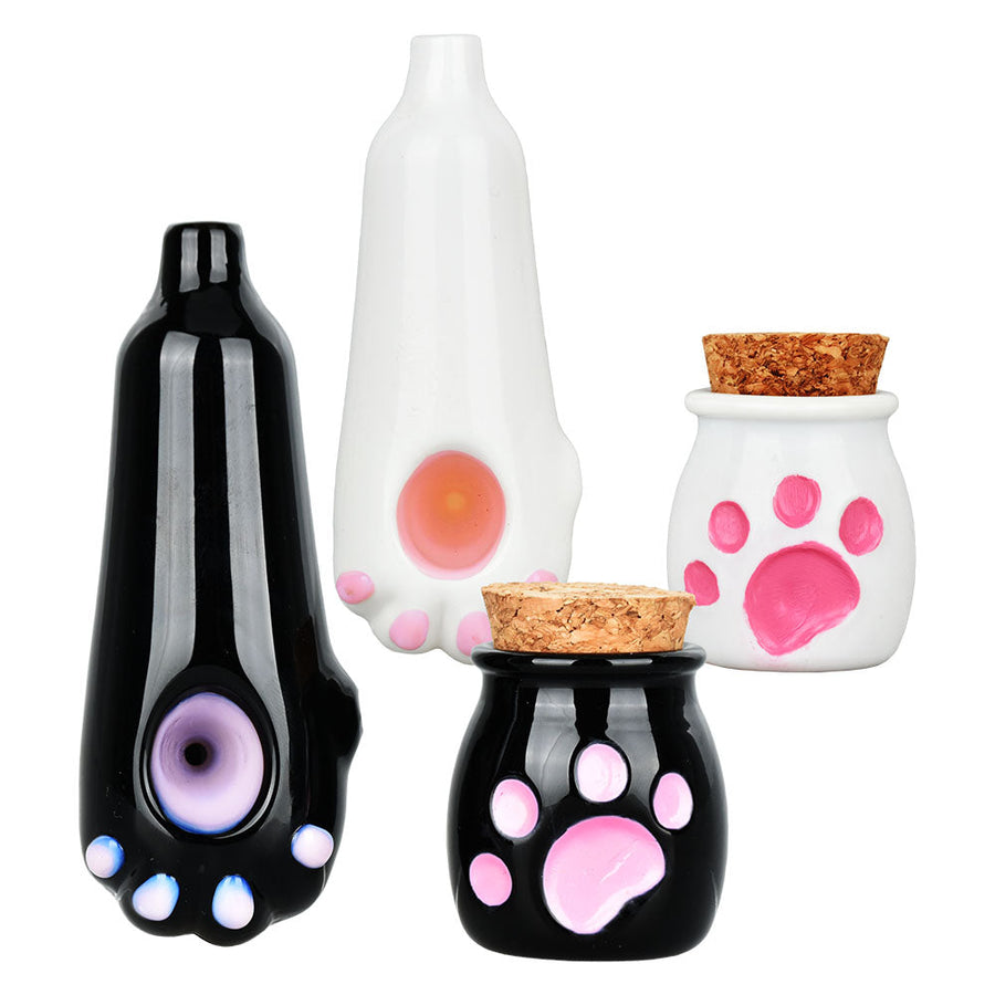 Cat Paw Glass Hand Pipe & Jar Set - 4" / Colors Vary - Headshop.com