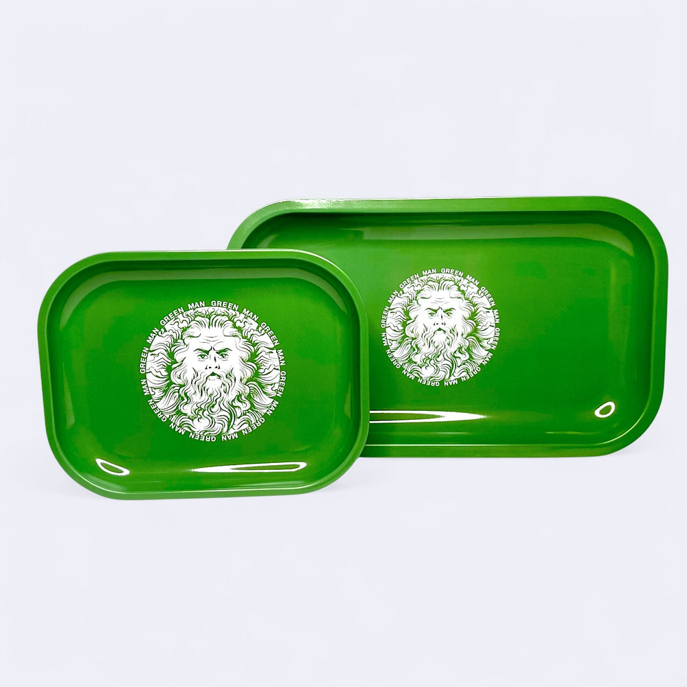 Green Man Metal Rolling Tray, 7” x 5.5” - Headshop.com