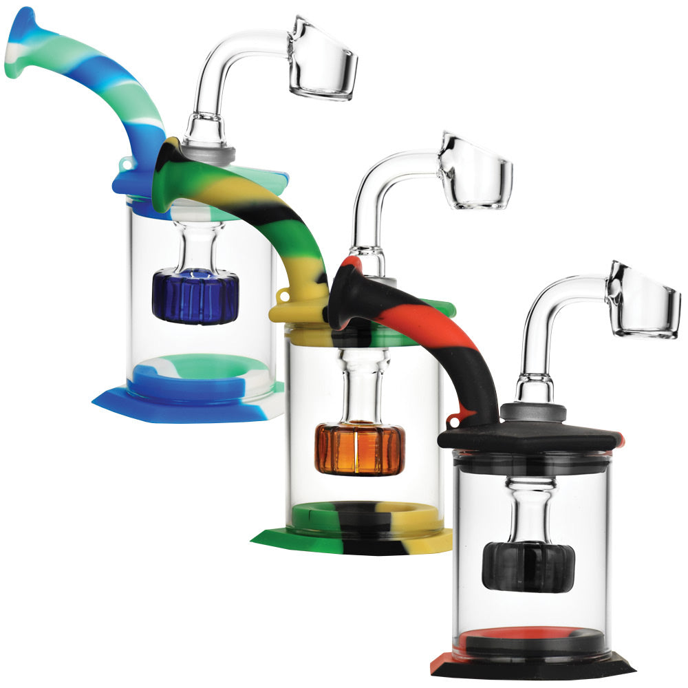 Silicone Glass Rig w Disc Perc - 5" / 14mm F / Colors Vary - Headshop.com