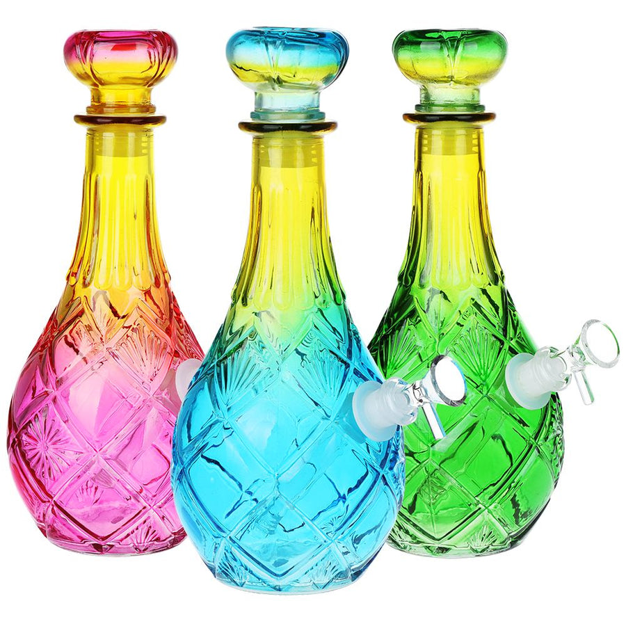 Vintage Decanter Ombre Glass Water Pipe - Lozenge / 10.5" / 14mm F / Colors Vary - Headshop.com