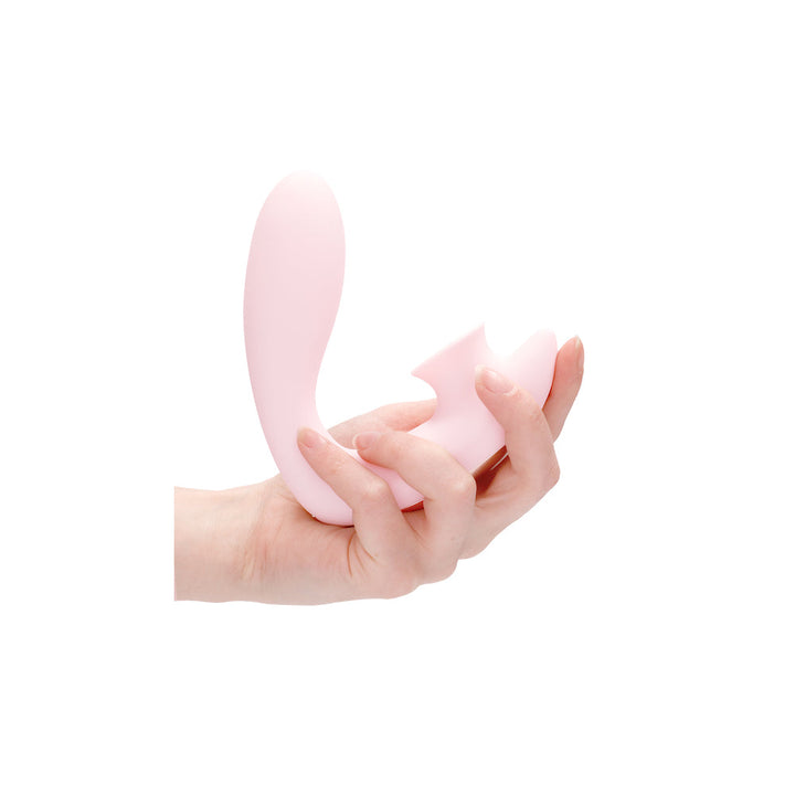 Shots Irresistible Desirable Rechargeable Silicone Soft Pressure Air Wave Dual Stimulator Pink - Headshop.com