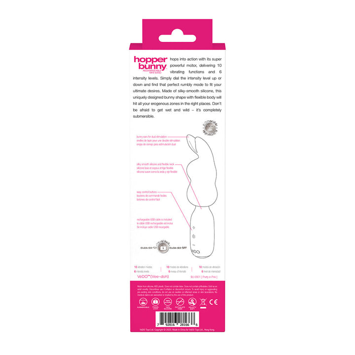 VeDO Hopper Bunny Rechargeable Silicone Mini Wand Vibrator Pink - Headshop.com