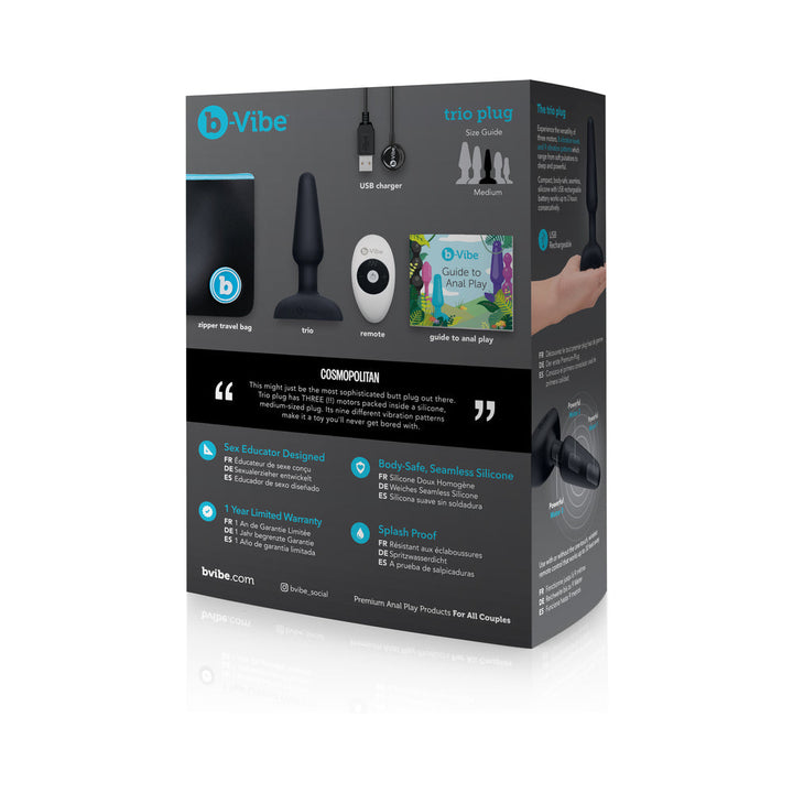 b-Vibe Trio Rechargeable Remote-Controlled Triple-Motor Vibrating Silicone Anal Plug Black - Headshop.com