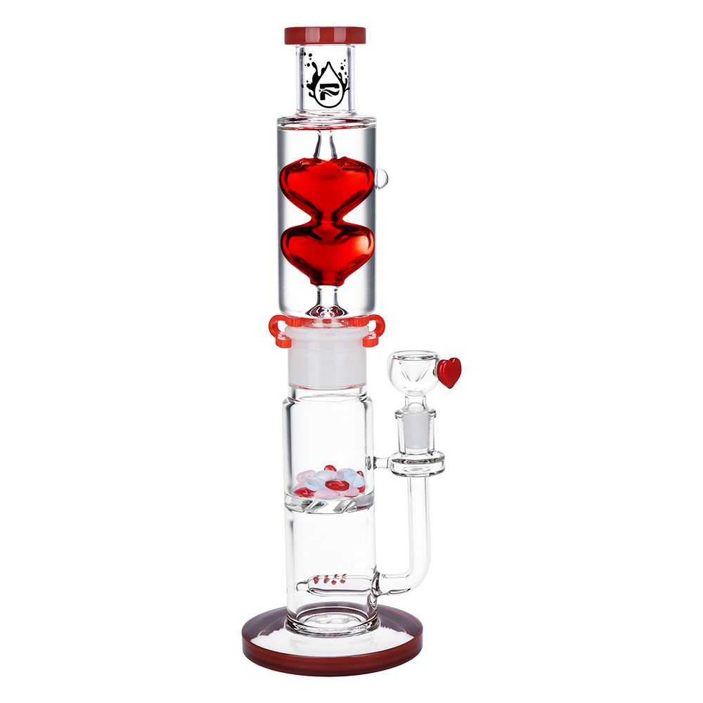 Pulsar Glycerin Hearts Glass Water Pipe with Gem Hearts - 13.75" / 14mm F - Headshop.com