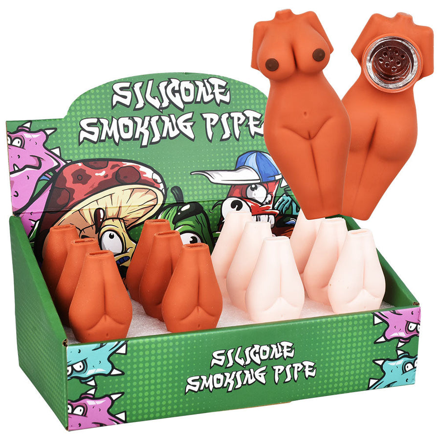 12PC DISPLAY - Voluptuous Naked Body Silicone Hand Pipe - 3" / Assorted Colors - Headshop.com