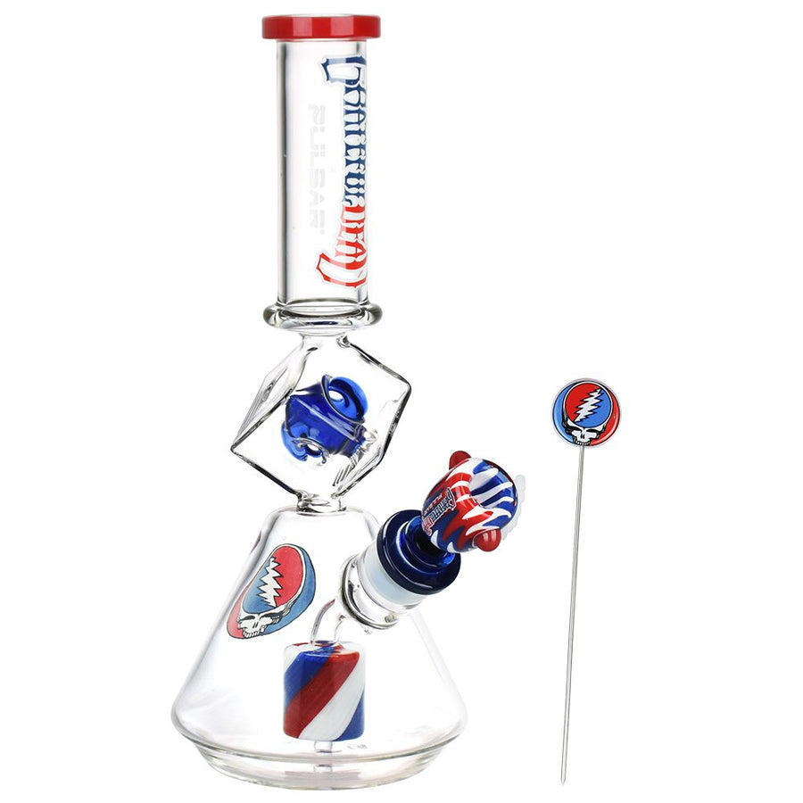 Grateful Dead x Pulsar Inception Cube Beaker Glass Water Pipe - 12.75" / 14mm F - Headshop.com