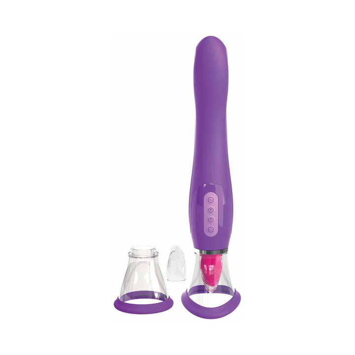 Pipedream Fantasy For Her Her Ultimate Pleasure Dual-Ended Vibrator With Licking Suction Purple - Headshop.com