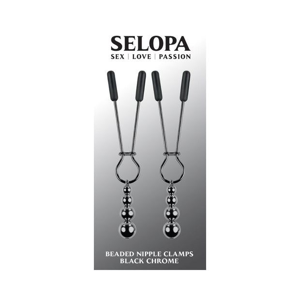 Selopa Beaded Nipple Clamps Stainless Steel Black Chrome - Headshop.com