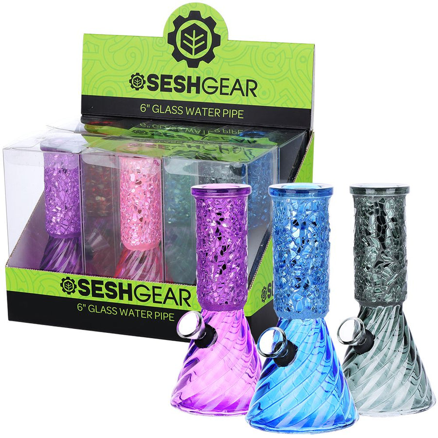 6CT DISPLAY - SeshGear Crystalline Beaker Mini Glass Water Pipe - 6" / Grommet / Assorted Colors - Headshop.com