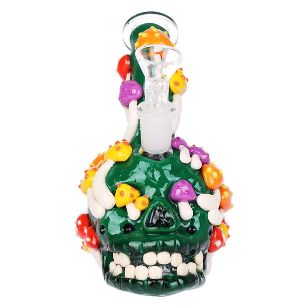 Skull Full Of Shrooms Glass Water Pipe - 5.25" / 14mm F