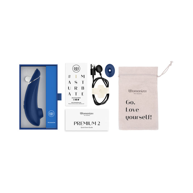 Womanizer Premium 2 Rechargeable Silicone Luxurious Pleasure Air Clitoral Stimulator Blueberry - Headshop.com