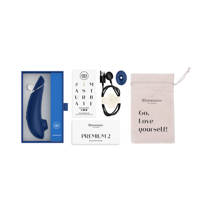 Womanizer Premium 2 Rechargeable Silicone Luxurious Pleasure Air Clitoral Stimulator Blueberry - Headshop.com