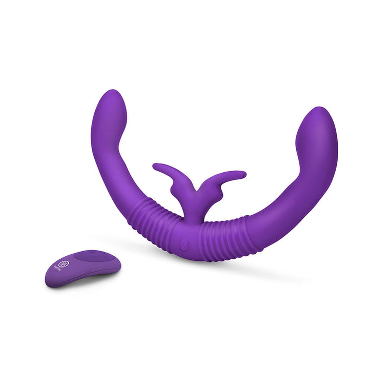 Together Couples Toy Remote-Controlled Dual Ended Rabbit Vibrator Purple - Headshop.com