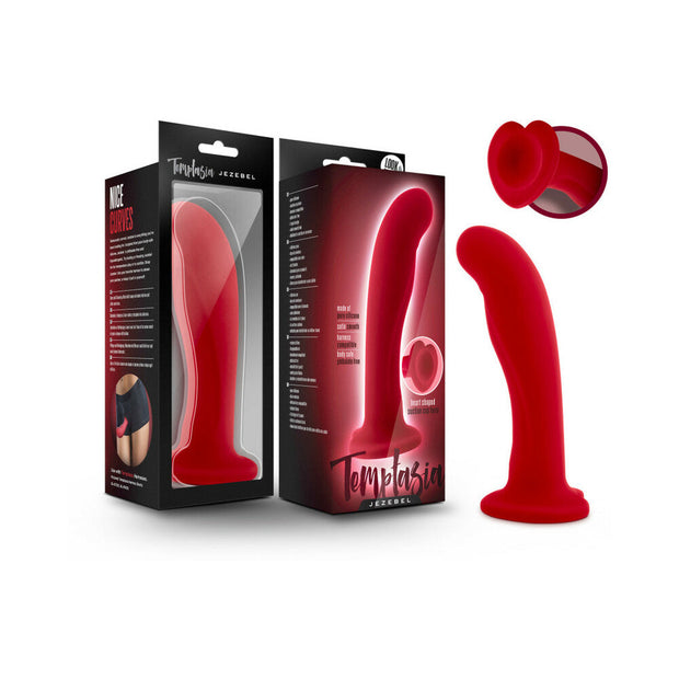 Temptasia Jezebel 6 in. Curved Silicone Dildo with Heart-Shaped Suction Cup Crimson - Headshop.com