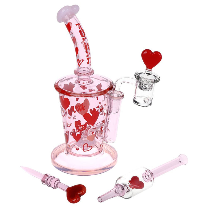 Pulsar Valentine's Love Hearts Glass Dab Rig Set - 8.5" / 14mm F - Headshop.com