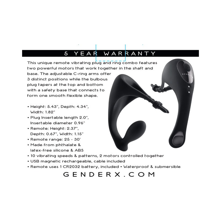 Gender X Back It Up Rechargeable Lasso C-Ring and Plug with Remote Silicone Black - Headshop.com