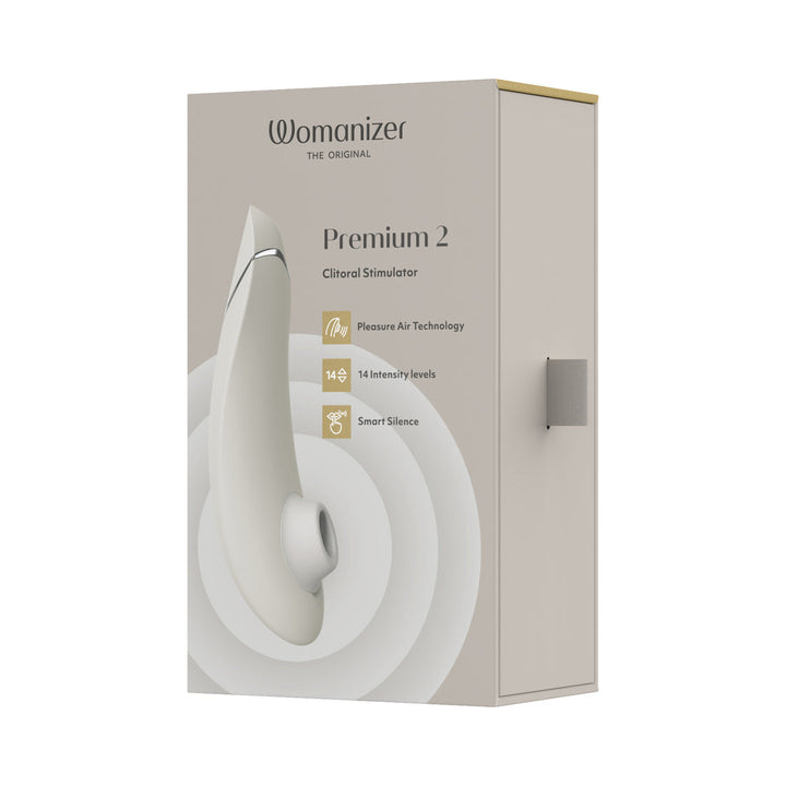 Womanizer Premium 2 Rechargeable Silicone Luxurious Pleasure Air Clitoral Stimulator Warm Gray - Headshop.com