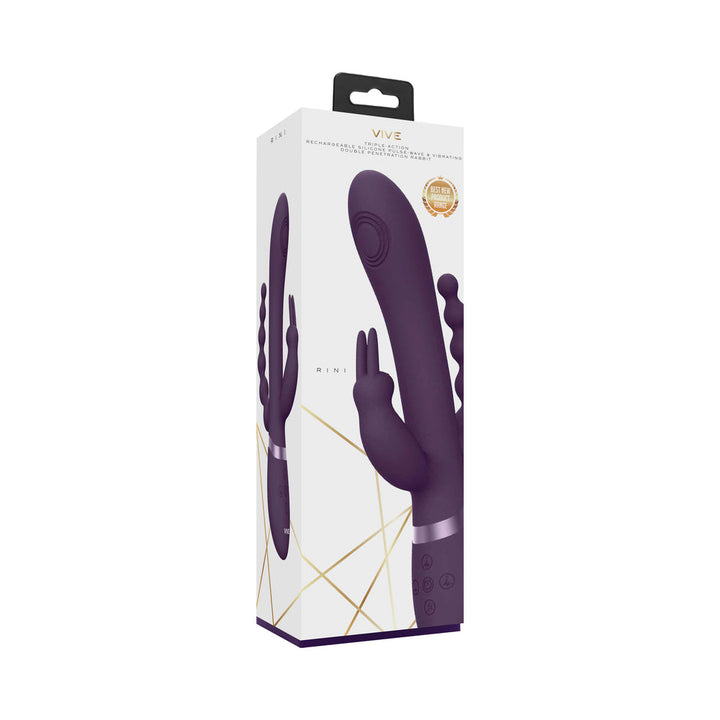 VIVE RINI Rechargeable Triple-Motor Pulse-Wave Dual Entry Silicone Rabbit Vibrator Purple - Headshop.com
