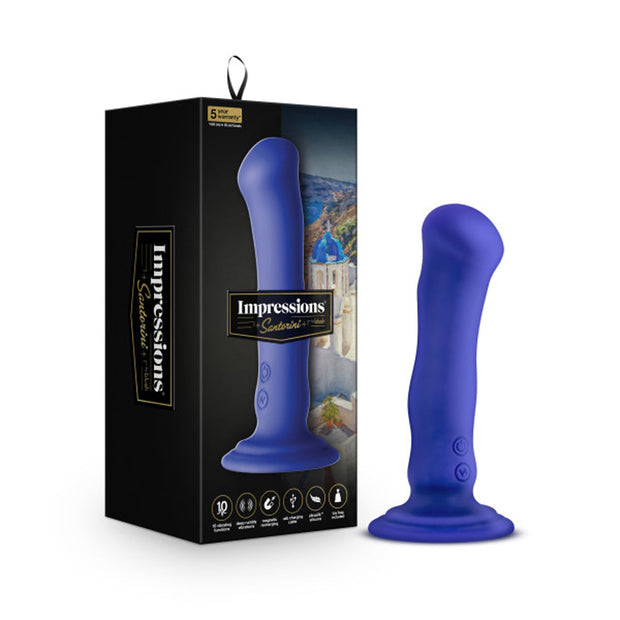 Impressions Santorini Rechargeable Silicone 6.5 in. Vibrating Dildo Blue - Headshop.com