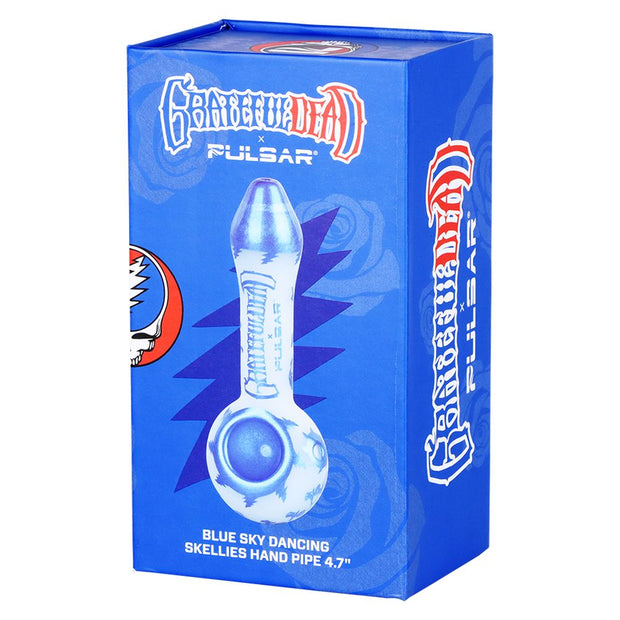Grateful Dead x Pulsar Blue Sky Dancing Skellies Glass Spoon Pipe - 4.75" - Headshop.com