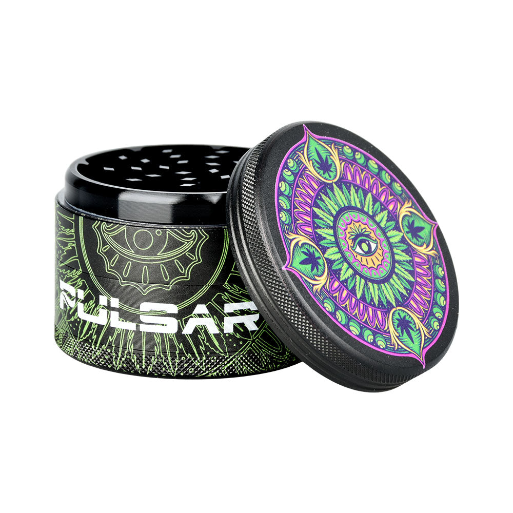 Pulsar Design Series Grinder with Side Art - Hemp Mandala / 4pc / 2.5" - Headshop.com
