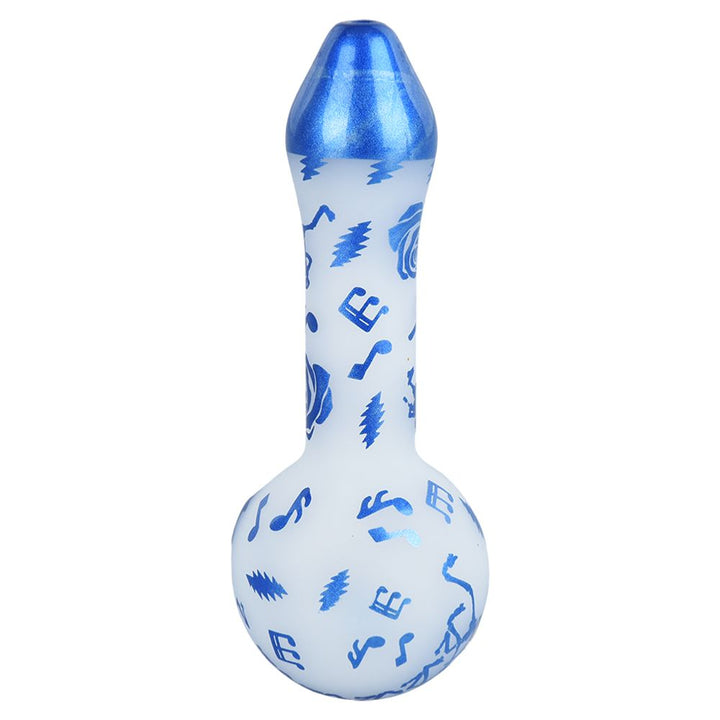 Grateful Dead x Pulsar Blue Sky Dancing Skellies Glass Spoon Pipe - 4.75" - Headshop.com