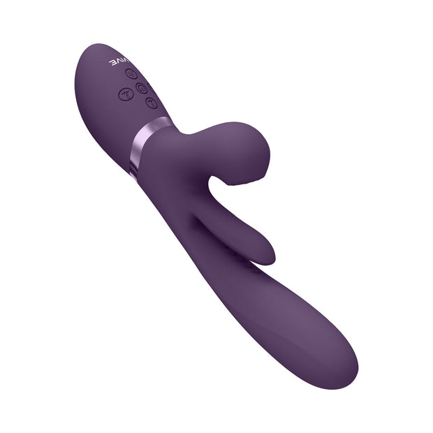 VIVE KURA Rechargeable Thrusting Silicone G-Spot Vibrator with Flapping Tongue and Pulse Wave Stimulator Purple - Headshop.com