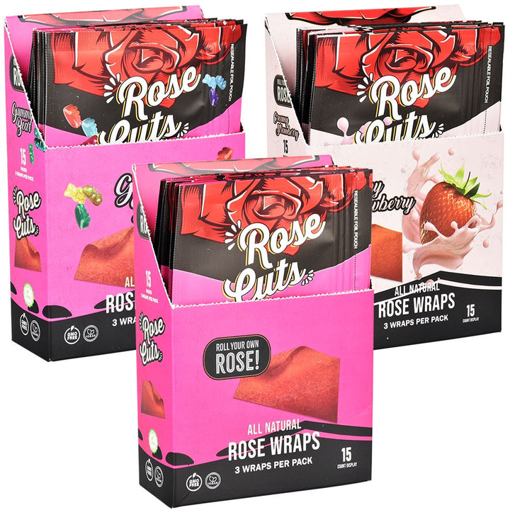 Rose Cuts Pink Rose Wraps | 3pc | 15pk Display - Headshop.com