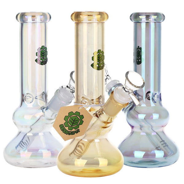 SeshGear Double Bubble Electroplated Glass Water Pipe - 8" / 14mm F / Colors Vary SeshGear Double Bubble Electroplated Glass Water Pipe - 8" / 14mm F / Colors Vary
