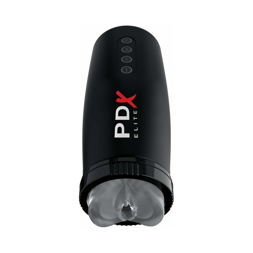 PDX Elite Motobator 2 Rechargeable Thrusting Vibrating Masturbator Clear/Black - Headshop.com