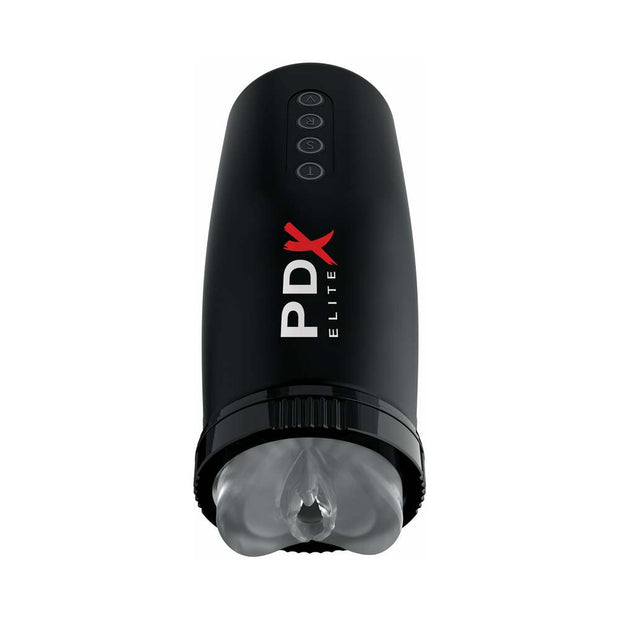 PDX Elite Motobator 2 Rechargeable Thrusting Vibrating Masturbator Clear/Black - Headshop.com