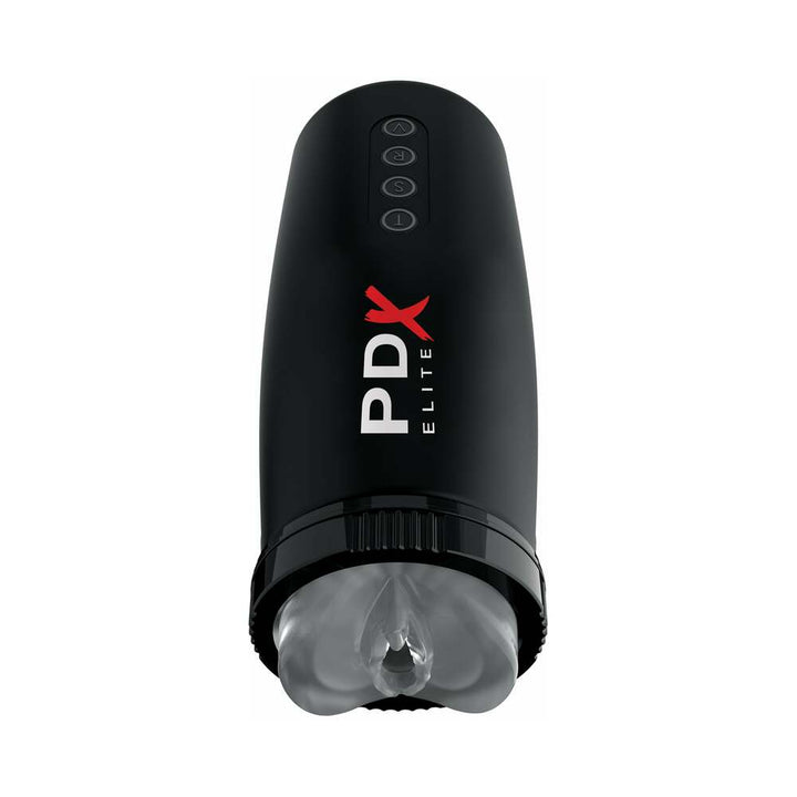 PDX Elite Motobator 2 Rechargeable Thrusting Vibrating Masturbator Clear/Black - Headshop.com