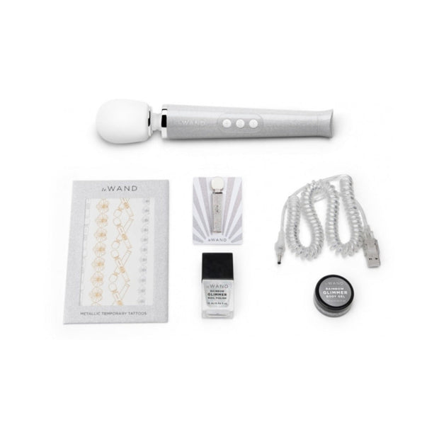 Le Wand All That Glimmers Petite Rechargeable Vibrating Massager Special Edition Set White - Headshop.com