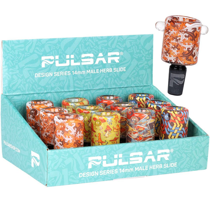 12CT DISPLAY - Pulsar Design Series Inside Print Herb Slide Series 4 - 14mm M / Assorted Designs