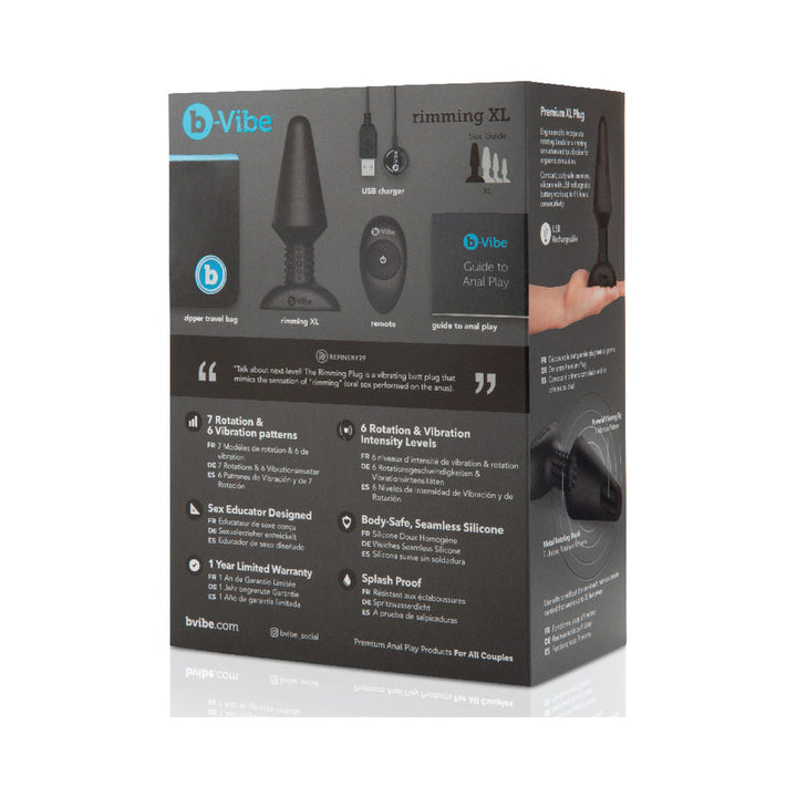 b-Vibe Rimming XL Rotating and Vibrating Remote Control Plug Black - Headshop.com