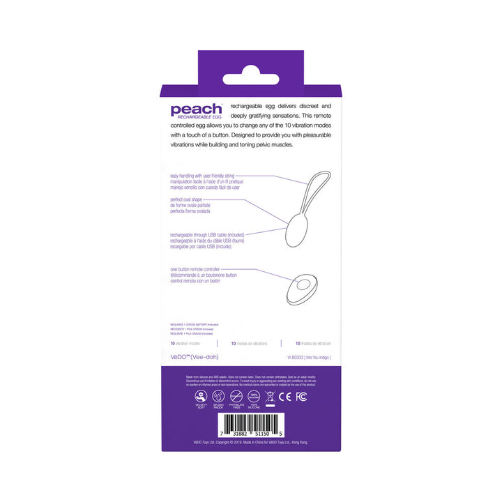 VeDO Peach Rechargeable Egg Vibe - Into You Indigo - Headshop.com